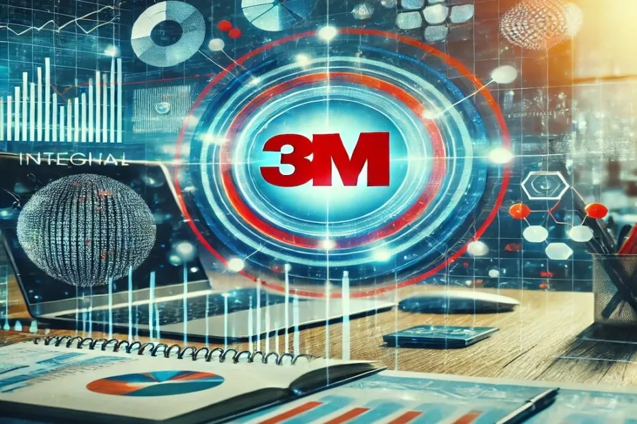 Esta imagen representa de manera profesional el análisis financiero integral de 3M, destacando gráficos de crecimiento y una atmósfera corporativa.