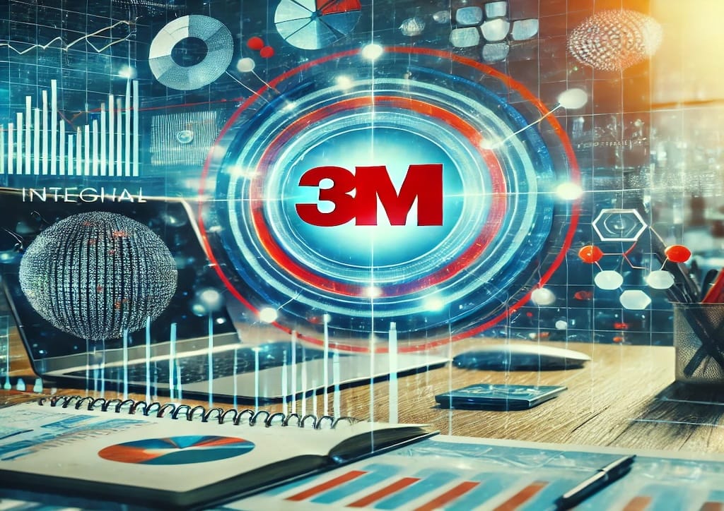 Esta imagen representa de manera profesional el análisis financiero integral de 3M, destacando gráficos de crecimiento y una atmósfera corporativa.
