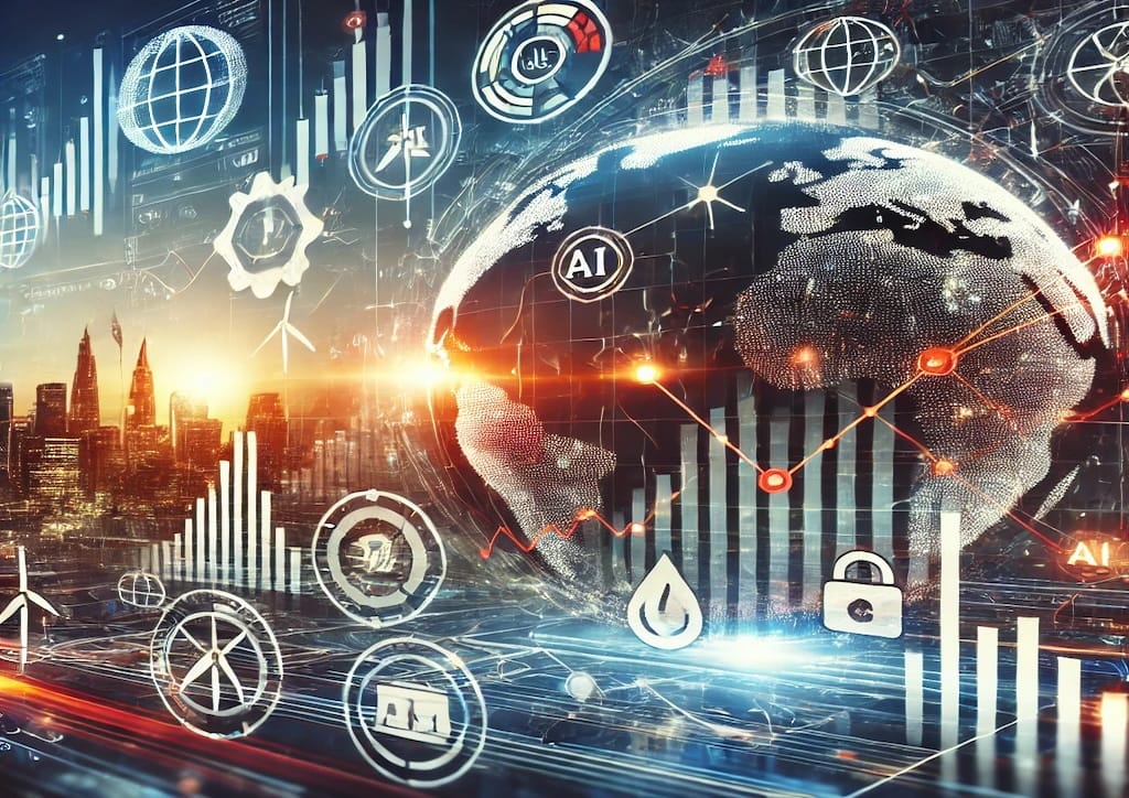 Análisis semanal de mercados: gráficos financieros con tendencias tecnológicas y energéticas en un contexto global.