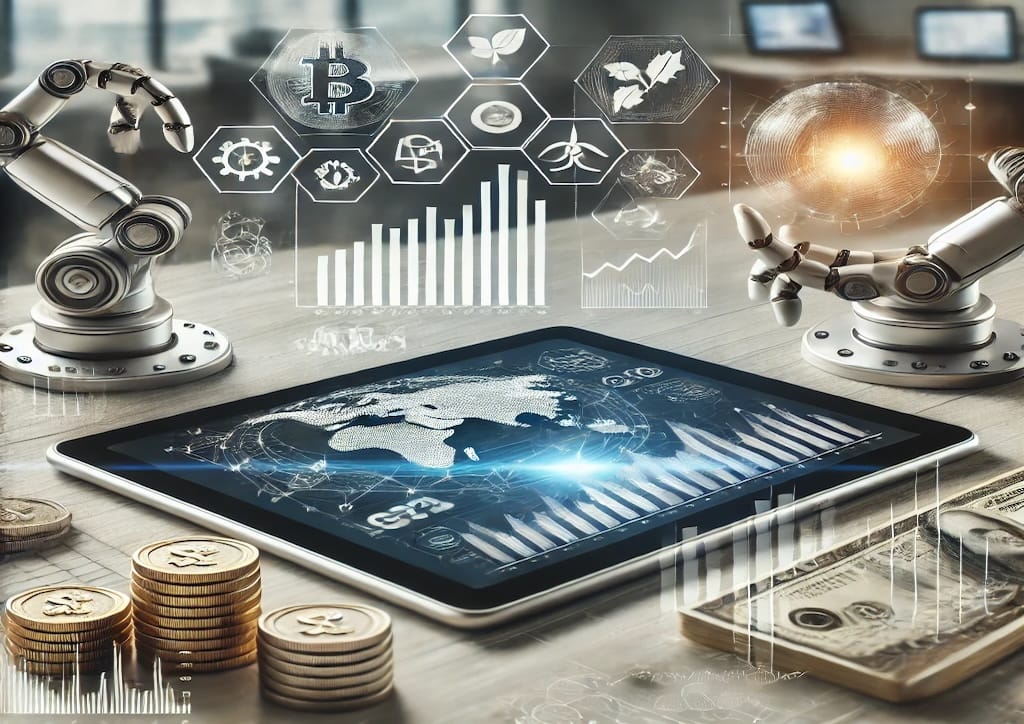 Mejor ETF para el 2025 representado con gráficos financieros y tendencias globales como tecnología, energías renovables y mercados emergentes.