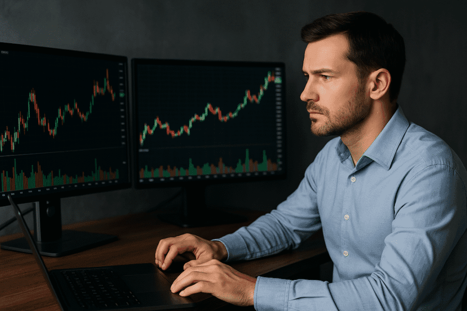 Trader concentrado aplicando la psicología del trading en los mercados.
